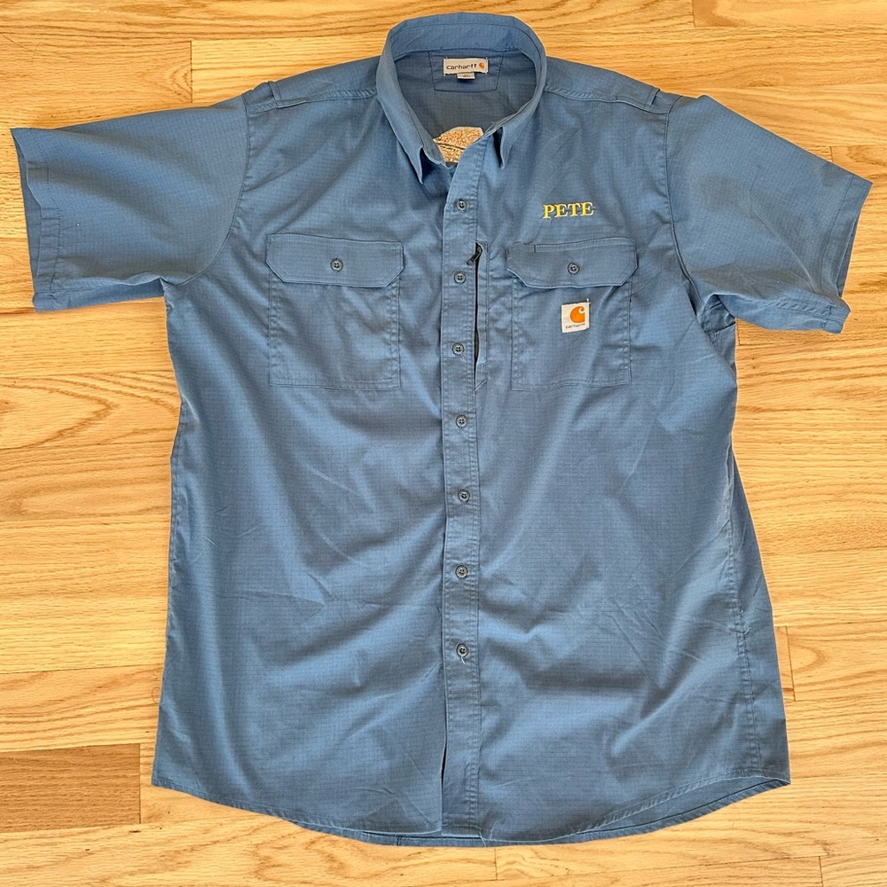 Carhartt Blue Casual  Button Down Fishing Shirt Short Sleeve
